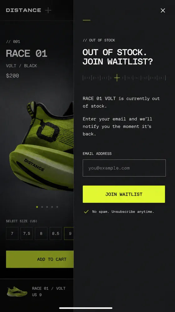 Distance storefront mobile waitlist screen