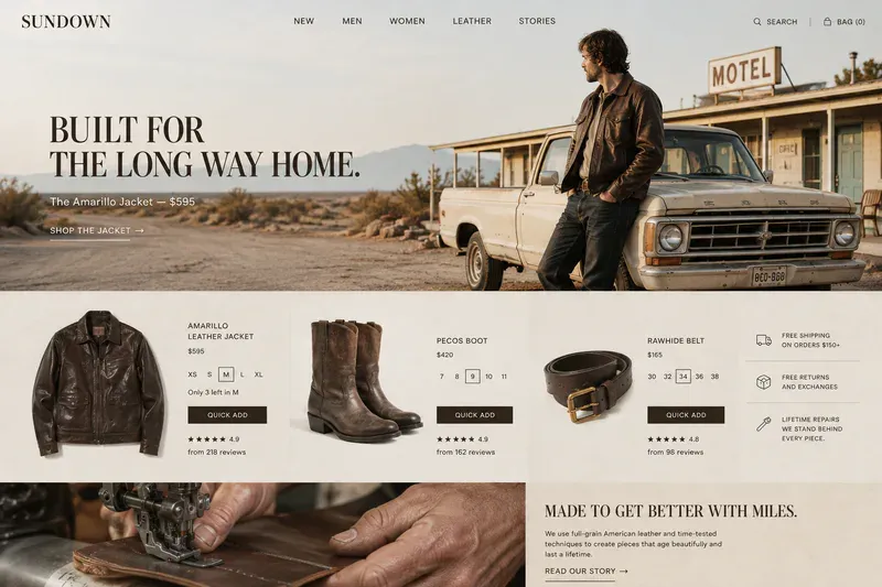 Sundown storefront desktop homepage